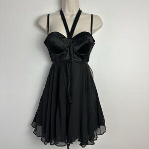 Bebe Babydoll Whimsigoth Mini Dress Empire Waist Sleeveless Chiffon Med Y2K